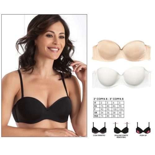 Reggiseno Coconuda art. Dalia a fascia con ferretto, tessuto poliestere, coppa imbottita e scollo a cuore, 3 colori disponibili, varie taglie a scelta