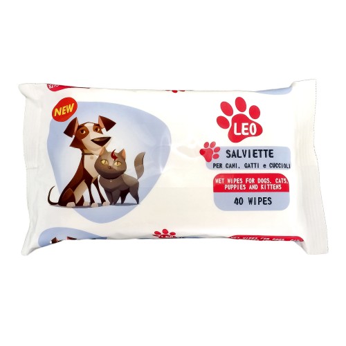 PACK SALVIETTE LEO DETERGENTI RINFRESCANTI DA 40 SALVIETTE PER CANI GATTI PET